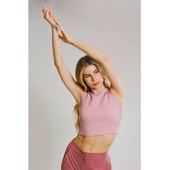 NWT AREA STARS 90s Petal Pink Waffle Knit Sleeveless Crewneck Cropped Tank Top S - Picture 4 of 8